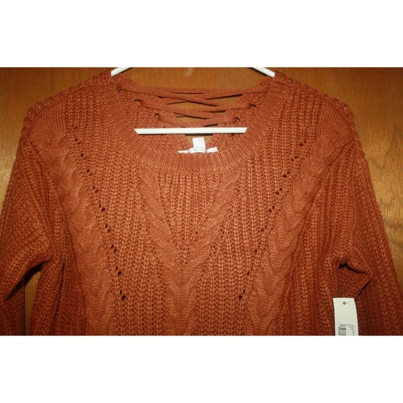 No Boundaries Lace Up Cable Knit Pullover Juniors Sz XS Burnt Orange NWT - Picture 2 of 8